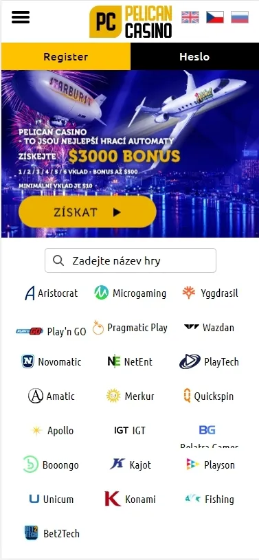Mobilní verze Pelican Casino