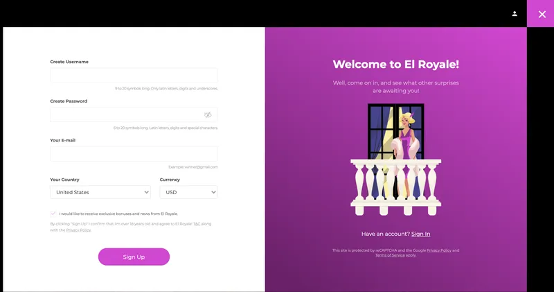 El Royale-sign up